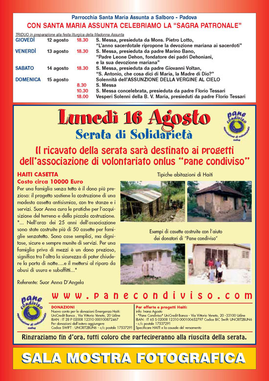 Programma celebrazioni liturgiche per festa dell'Assunta Programma celebrazioni liturgiche per festa dell'Assunta